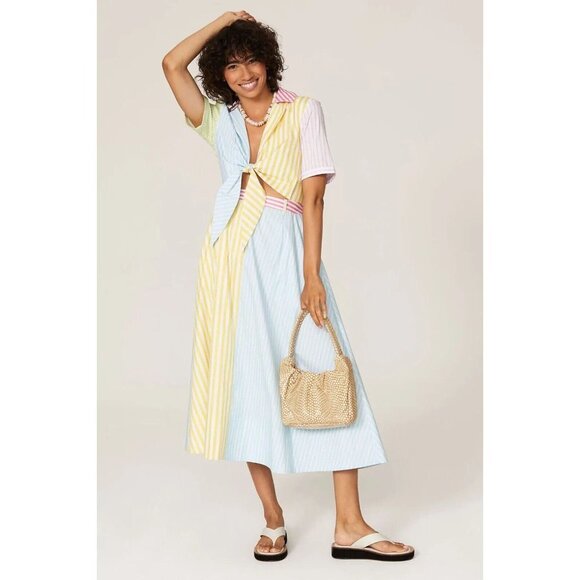 STAUD Felix Handbag Gathered Dotted Embossed Soft Cow Leather Fawn $350 - Picture 2 of 14